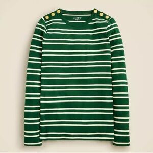 Perfect-fit long-sleeve crewneck T-shirt  lion buttons stripe Casual Nautical